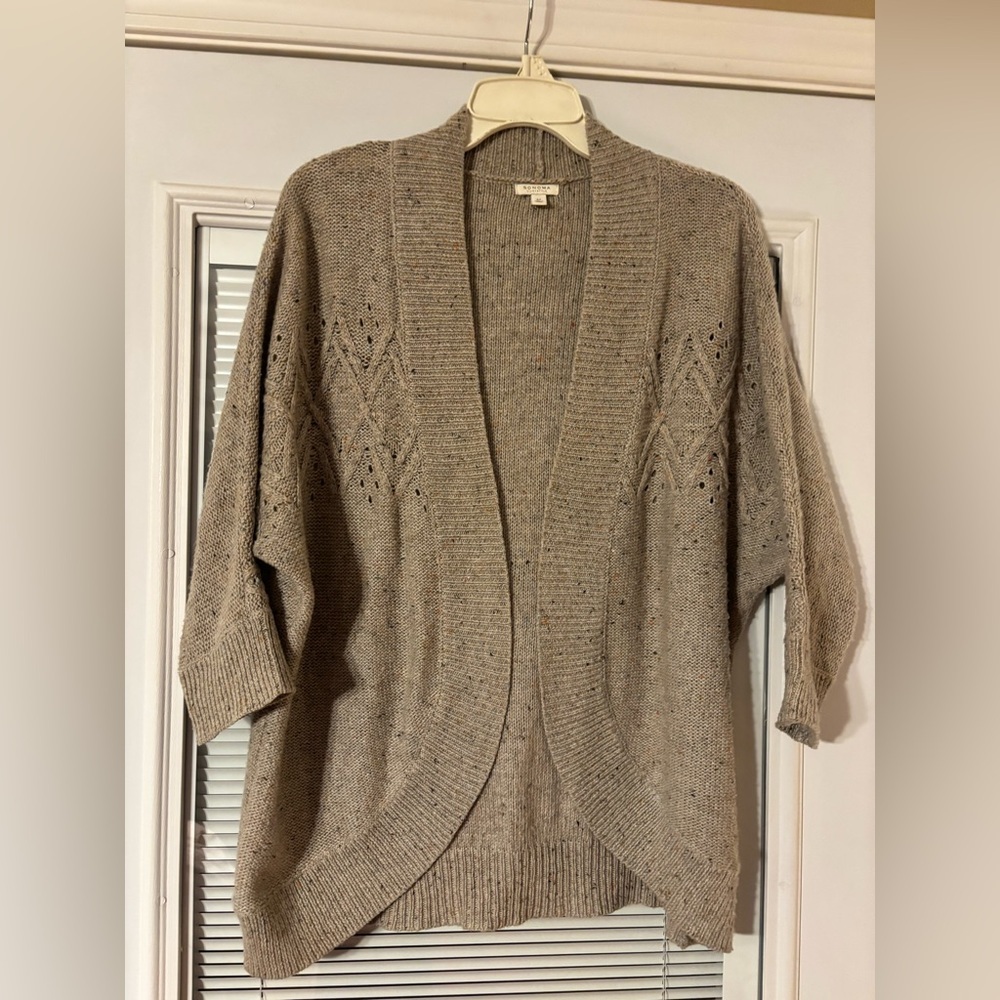 Sonoma Women's Taupe Open-Front Cardigan